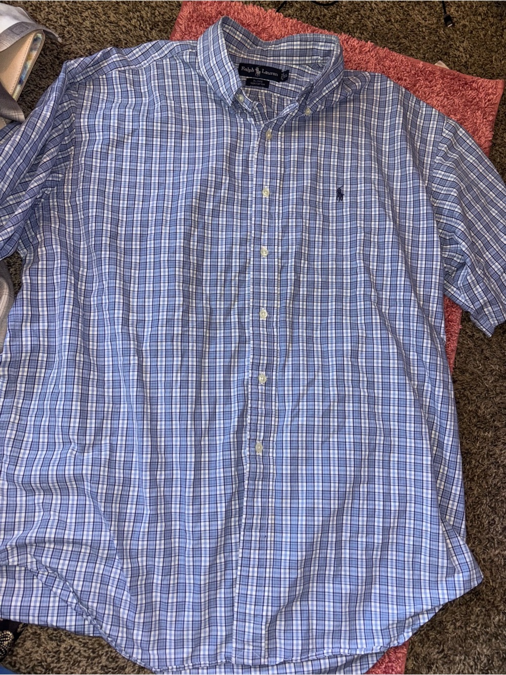 Ralph Lauren Light Blue and White Plaid Button-Down Shirt